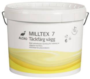 MILLTEX 7 TÄCKFÄRG VÄGG Det här är en täckfärg för målning inomhus på väggar och tak av puts, betong, gipsskivor, träfiberplattor, tapet och väv.