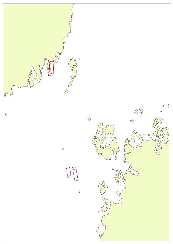Figur 1. Undersökningsområdena i Sävarfjärden (i norr) och finska Rönnskären (i söder).