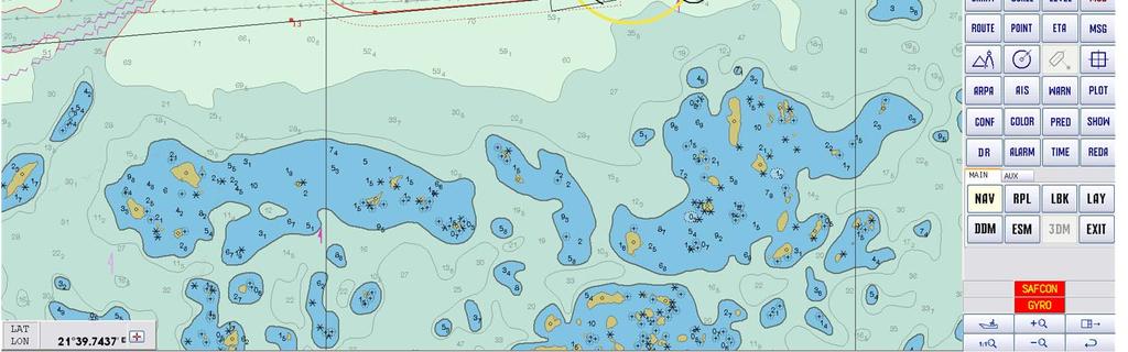Sjökortet visar farledernas navigeringslinjer,