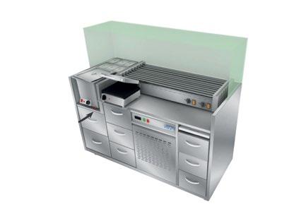 Korvmodul VIBY Komplett korvmodul i rostfritt - rak front med glashuv. -FF800004 BREDD: 1600 mm DJUP: 730 mm HÖJD: 1370 mm ANSL.: 380 V (3-fas), 16 A ART.NR.