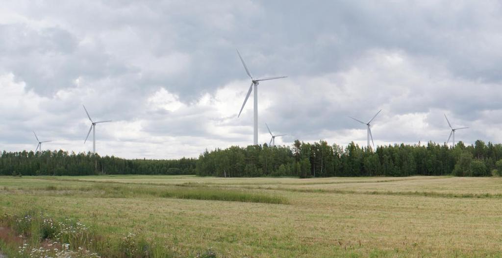Visualisering från Öjna enligt plan 2. Kraftverkens höjd är 120 m. tornets höjd som lägst på 60-65 meters höjd). Därför kan det anses vara osannolikt att de här arterna ska kollidera med rotorbladen.