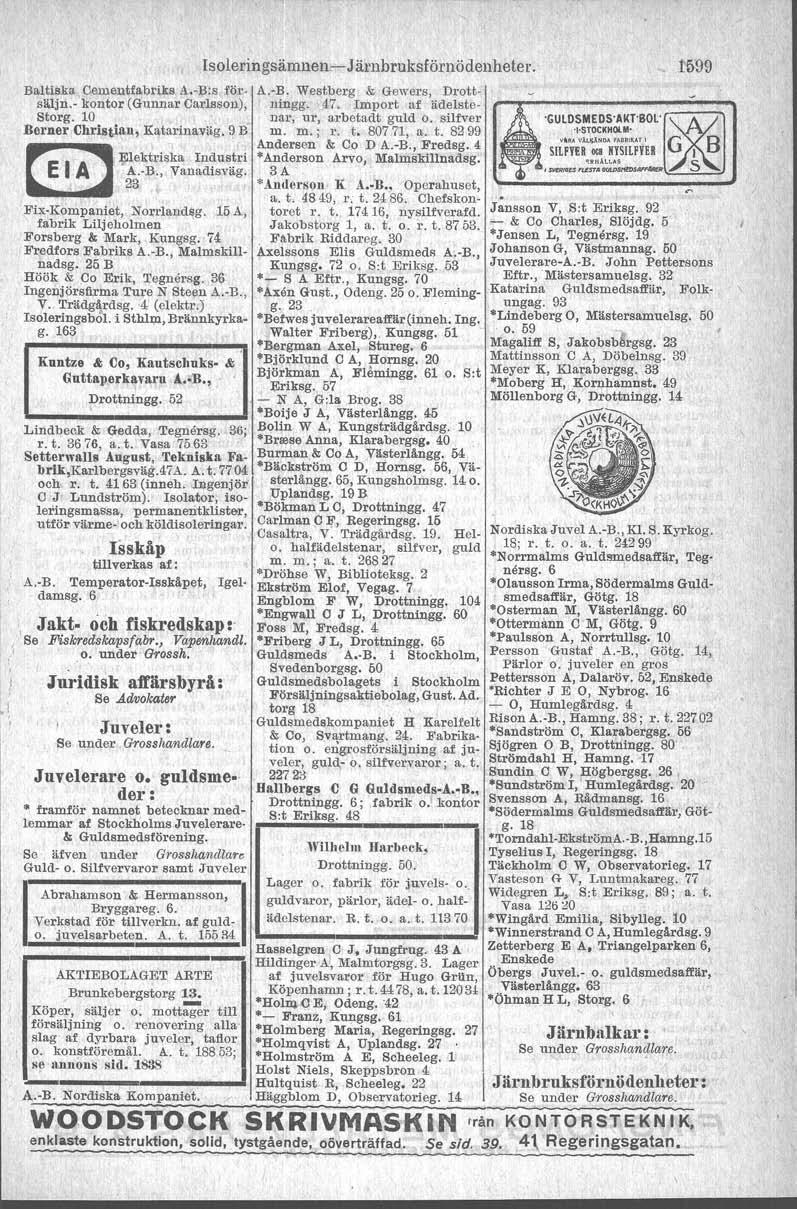 soleringsämuen-> Järnbruksförnödenheter. Baltiska Cementfabriks A.-B:s föl'- A,-B. Westberg & Gewers, Drottningg. smjn.- kontor (Gunnar Oarlsson), 47. mport af ädelste- Storg.