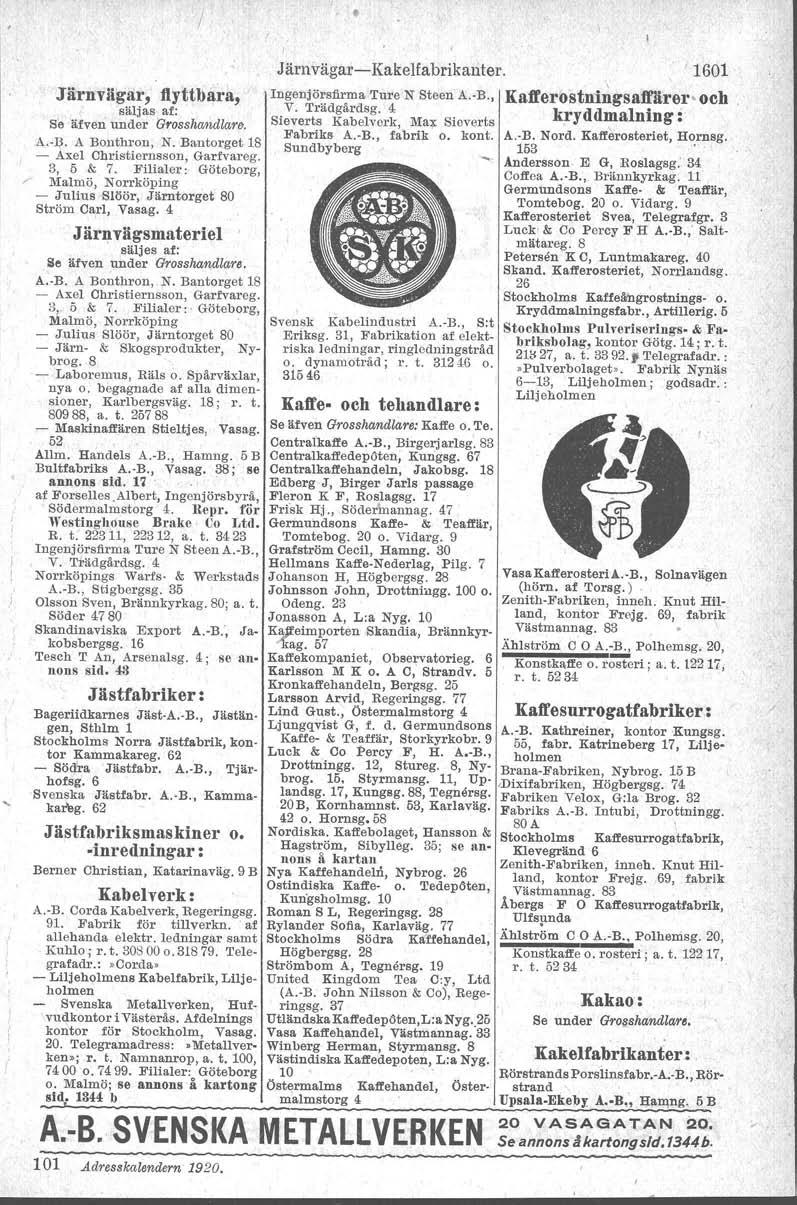 / Järnvägar, llyttbara, säljas af: Se äfven under Grosshandlare. A -li. A Bonthron, N. Bantorget 18 - Axel Ohrtstdernsson, Garfvareg. 3, 5 & 7.