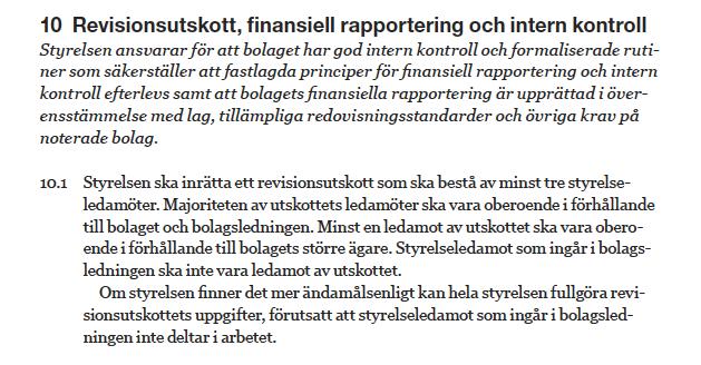 Rollfördelning och ansvar Revisionsutskott Utdrag ur