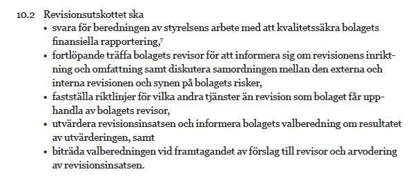 Rollfördelning och ansvar Revisionsutskott Utdrag ur