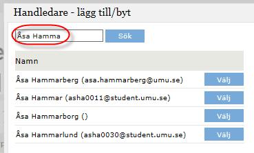 För att söka ut din huvudhandledare klickar du på Lägg till.