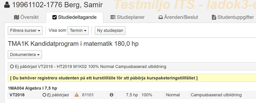 32 Modellen inte alltid i GUI Kurspaketeringstillfällesantagning