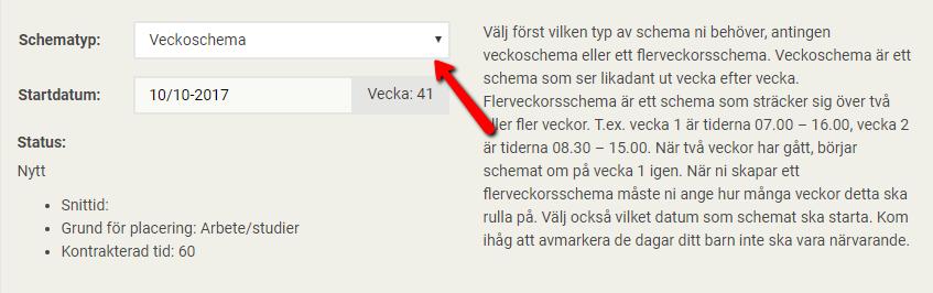 För att skapa ett nytt schema klicka på Nytt schema, och välj sedan startdatum utifrån när du vill att