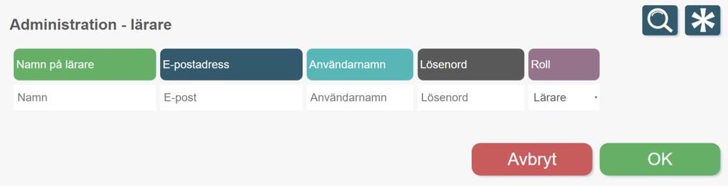 (lärare eller admin). Lärare med adminrättigheter får tillgång till alla adminfunktioner.