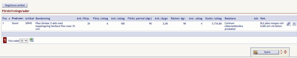 Registrera artiklar Ange Antal Förpackningar per uttag eller Antal styck vid Förbrukning per dag.