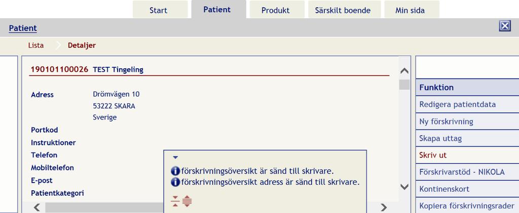 Ett förskrivningskvitto (recept) i pdf-format visas på skärmen och du skriver ut det på samma sätt som du skriver ut andra dokument. Förskrivningskvittot kan lämnas/skickas till patienten.