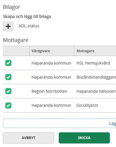 Inskrivnings - medd <24 tim + plan underlag Egen planering Fast vårdkontakt Meddelande om utskrivningsklar Information vid utskrivning Kallelse till SIP Utskrivningsmeddelande SIP-möte Meddelandet