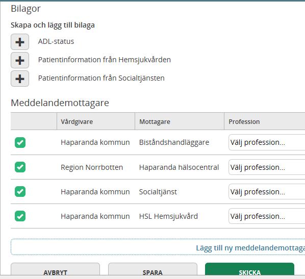 Inskrivnings - medd <24 tim + plan underlag Egen planering Fast vårdkontakt Meddelande utskrivningskl ar Information vid utskrivning Kallelse till SIP Utskrivnings meddelande SIP-möte