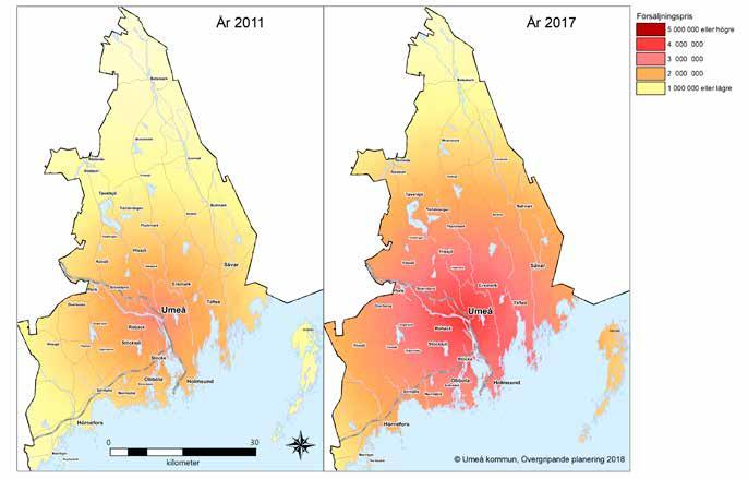 Positiv utveckling av villapriser där tätortsnära landsbygd stärkts Umeå har på en kommunövergripande nivå haft en god utveckling av medelpriser för villor.
