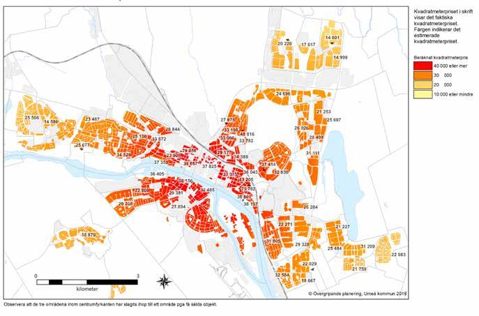Beräknade kvadratmeterpriser På ett liknande sätt som gjordes för villor har en modell beräknats som baseras på alla försäljningar som skett mellan 2011 och 2017.