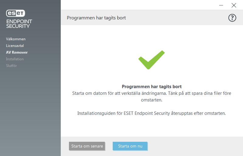 3.1.2 Ett fel uppstod under avinstallationen med ESET AV Remover Om du inte kan ta bort ett antivirusprogram med ESET AV Remover, kommer du att få ett meddelande om att programmet du försöker ta bort