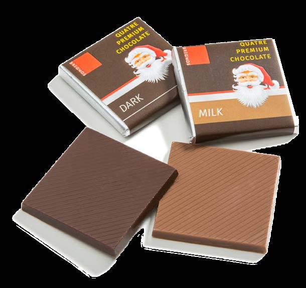 välbalanserad mörk choklad, och Quatre Milk, en klassisk mjölkchoklad.