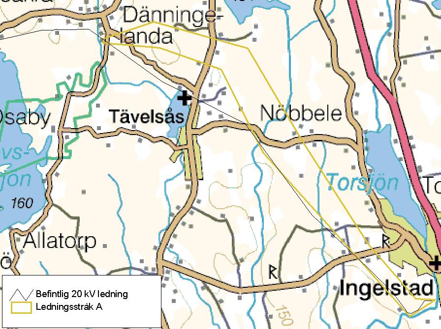 Janna Borgshed 2006-10-04 13(21) 5.4 Dänningelanda och Ingelstad, ledningsstråk A-C Sista biten in till stationen i Ingelstad löper alla ledningsstråk samman.