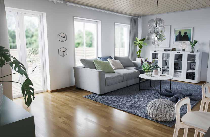 Härifrån når du det välkomnande vinkelköket från Marbodal där en trevlig bardel länkar samman arbetsköket med det rymliga vardagsrummet.
