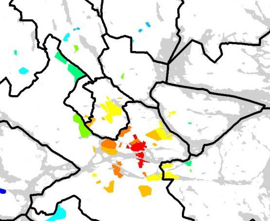 Några få lägen utanför regionens mest centrala delar