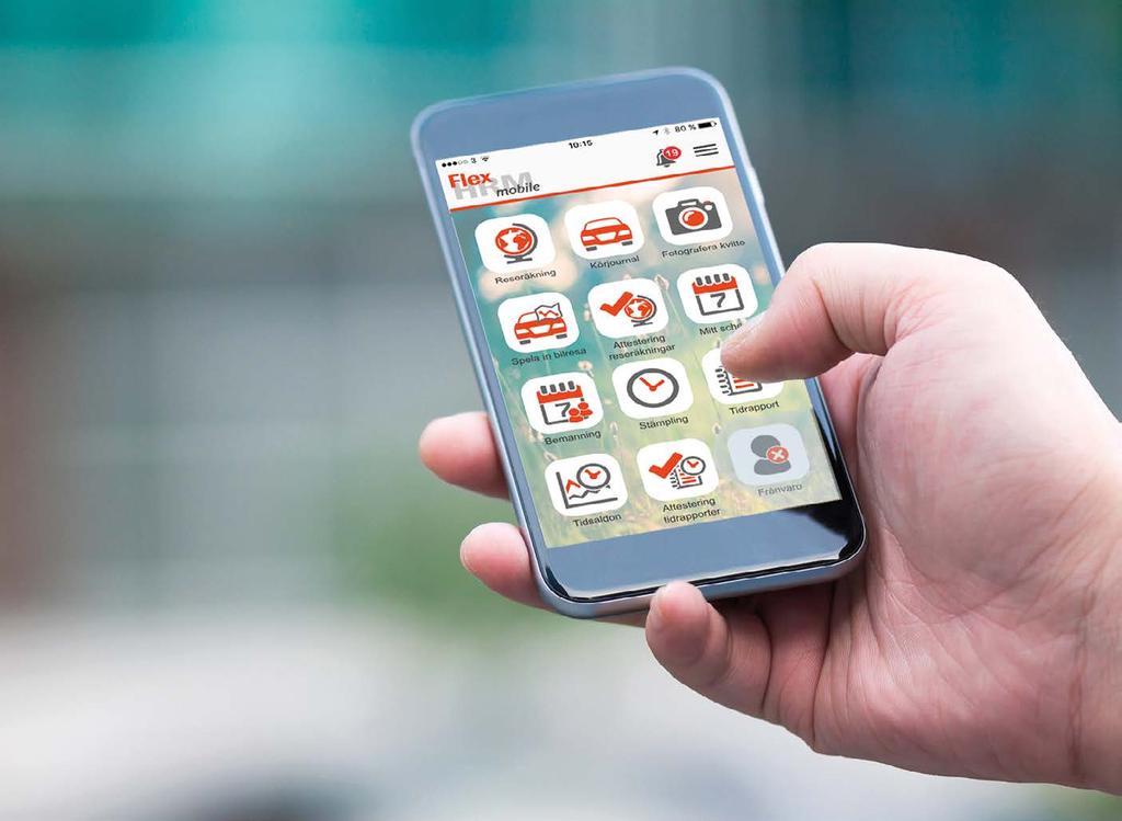 Flex HRM Mobile ha kontoret på fickan Är era medarbetare mycket på språng? Med Flex HRM Mobile kan du utföra jobbet oavsett var du befinner dig.