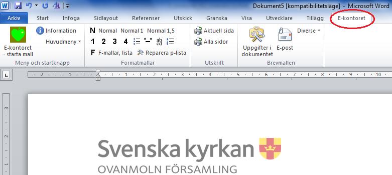 E-kontoret har en standaruppsättning mallar, men det går bra att lägga både till och ta bort mallar Du kan arbeta som vanligt i Word med dokument du skapat med mallarna i E-kontoret.