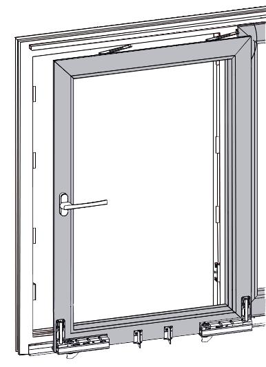 Demontera dörrbladet Stängt 1. Vrid handtaget till horisontellt läge så att dörrbladet hamnar i tilt-läge. Tilt-läge Öppet 2.