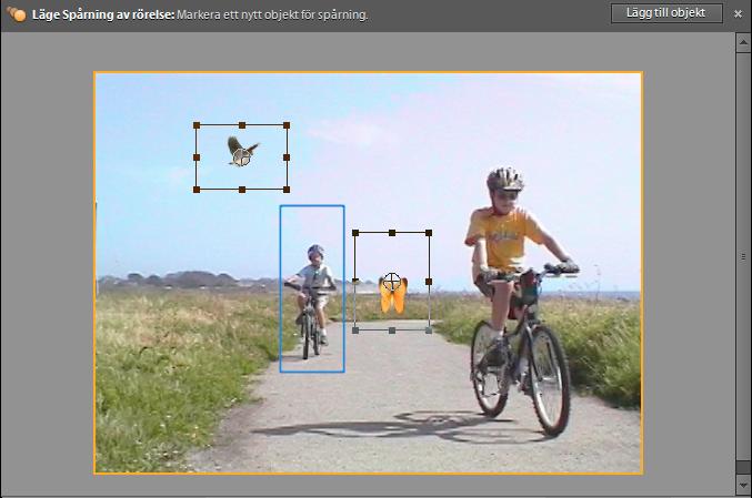 Animera effekter 213 Spårning av rörelse Manuell spårning av rörelse I Adobe Premiere Elements kan du ändra läge till manuell spårning av rörelse. 1 Dra klippet till tidslinjen eller scenvyn.