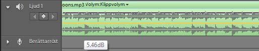 Lägga till och mixa ljud 247 Justera volym i tidslinjen Du kan justera klippens volym direkt i ljudspåret i tidslinjen.