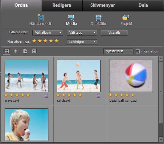 68 Kapitel 6: Hantera klipp med Sorteraren Med Adobe Premiere Elements kan du lägga till video, ljud, grafik och stillbilder i projekt från flera olika källor.