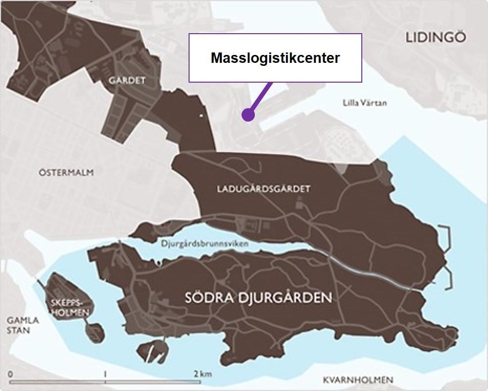 Figur 5. Karta över masshanteringsytan och Nationalstadsparken.