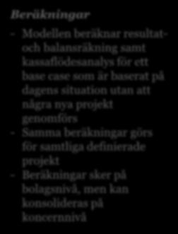 Projektantaganden kan definieras (t.ex. byggkostnader, underhållsåtgärder etc.