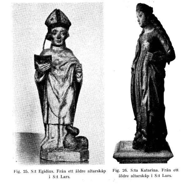 En serie senmedeltida figurskulpturer utgör de bevarade resterna av ett annat altarskåp från sengotisk tid. Bland dessa märkas en framställning av den heliga Katarina av Alexandria.