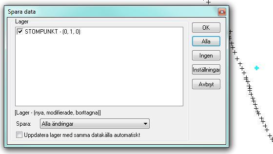 9 Spara redigerade punkter till databasen För att spara data till databasen, oavsett om det är nya, redigerade eller borttagna data (vilket inte är tillåtet) går man till kommandot FDO Spara data.