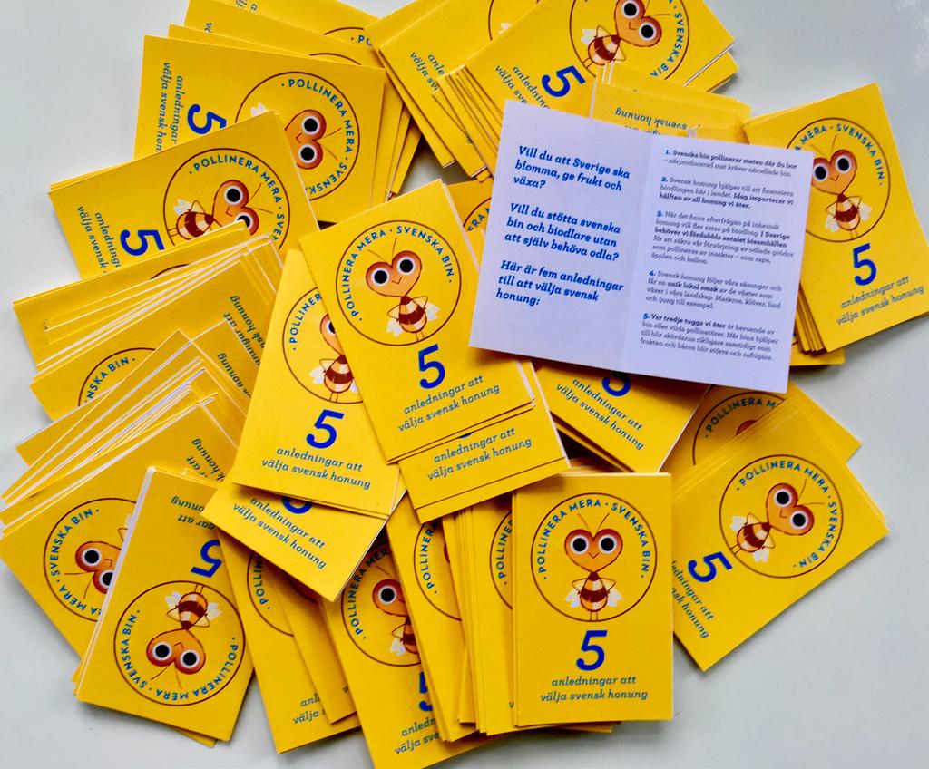 MARKNADSFÖRING SVENSK HONUNG Minifolder i visitkortsstorlek 5 anledningar att välja svensk honung finns att beställa från tryckeriet SLG.