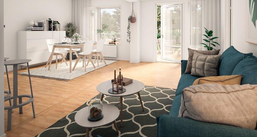 14 15 Välkommen in, välkommen hem! När lägenheterna ritades var arkitekten noga med att skapa en tydlig siktlinje genom bostaden.