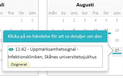 Ingen uppgift visas om eventuell makulerad uppmärksamhetssignal. Informationen i modulen Uppmärksamhetssignaler påverkas inte av filtrering från startsidan.