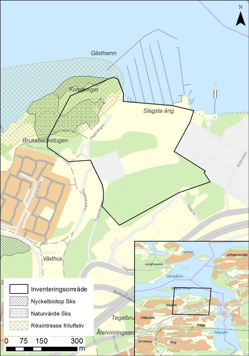 1.2 UTREDNINGSOMRÅDE Figur 1. Karta över utredningsområdet. Inom utredningsområdet finns ett naturvärdesområde och en nyckelbiotop.