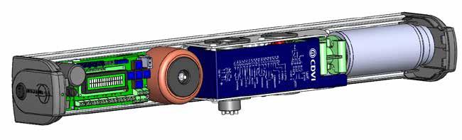 Identifiera komponenter och delar DigiWay SR typ DWSR102xCD är en inomhus dörröppnare för slagdörrar med integrerad elektronisk styrenhet och radiomottagare.