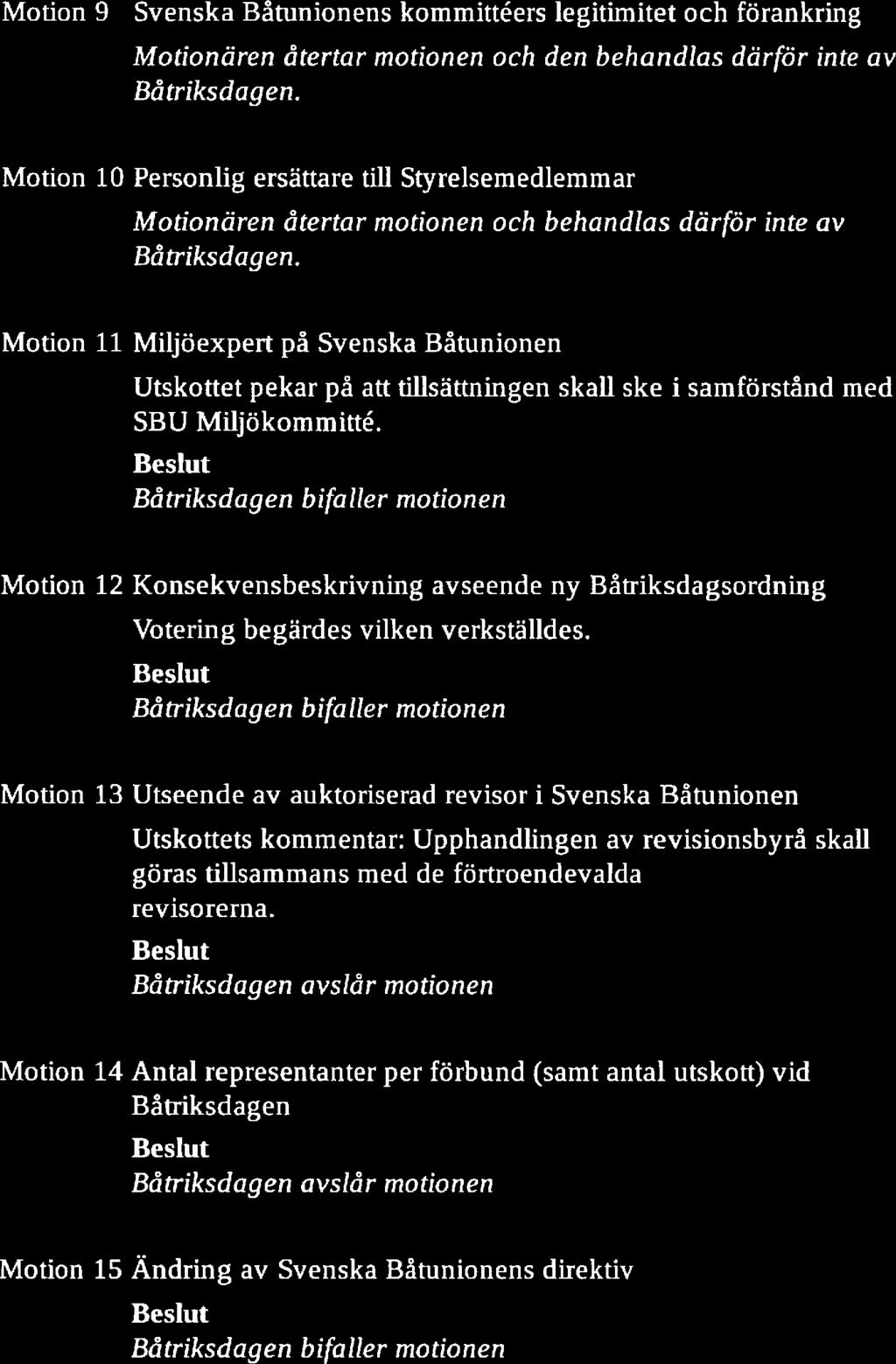 Morton 9 Svnska Båtunionns kommitt6rs lgitimitt och förankring Motionärn åtrtar motionn och dn bhandlas därför
