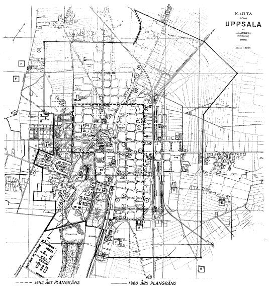 Kungsängen Karta 2. Uppsalas stadsplan från 1880 Källa: Bergold, Carl Erik (1989). Uppsala. Stadsbyggande 1900-1960.
