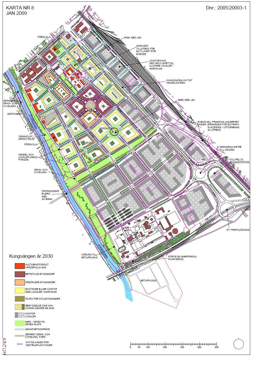 Kv. Hovstallängen Del av kv. Ångkvarn Kv. Spolen Åsikten,del av kv. Ångkvarnen Karta 3: Utvecklingen av omvandlingen i Kungsängen, Källa:http://kartor.uppsala.
