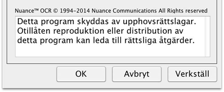 1 Om applikationen Under denna rubrik finns mjukvarans versionsnummer och information angående upphovsrättslagstiftning.