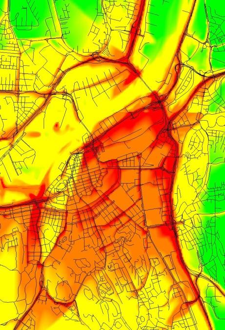 timmedelvärdena överskrids i över större ytor i centrala Göteborg.