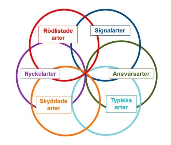 Figur 3.2.1 Naturvårdsarter (Hallingbäck 2013, s. 5). Publiceras med tillstånd av författaren. Tabell 3.2.1 Rödlistekategorier (Nitare 2000, s.