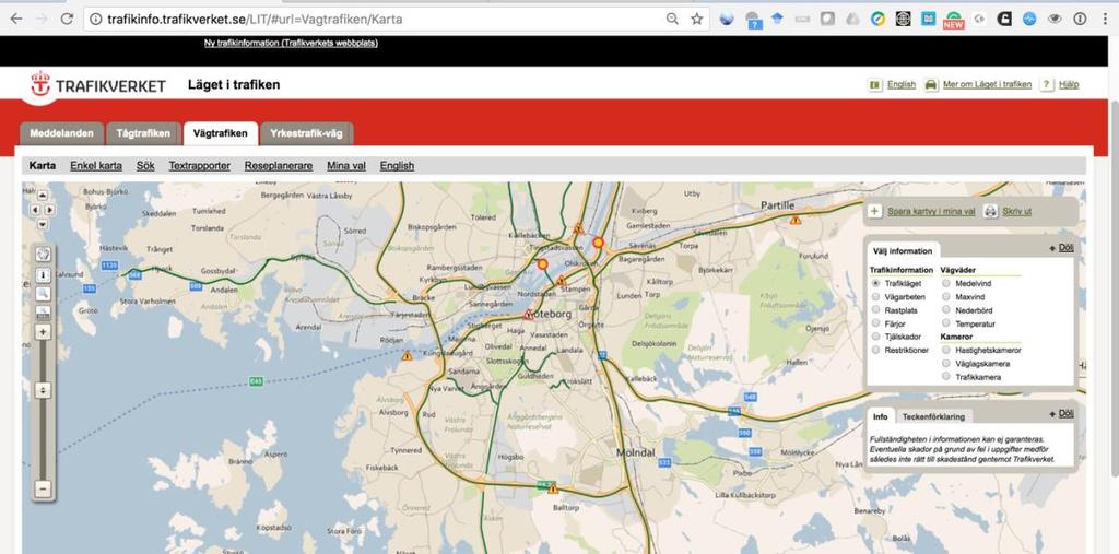 17(53) I Trafikverkets tjänst Läget i trafiken framgick inte att flera stora leder var avstängda.