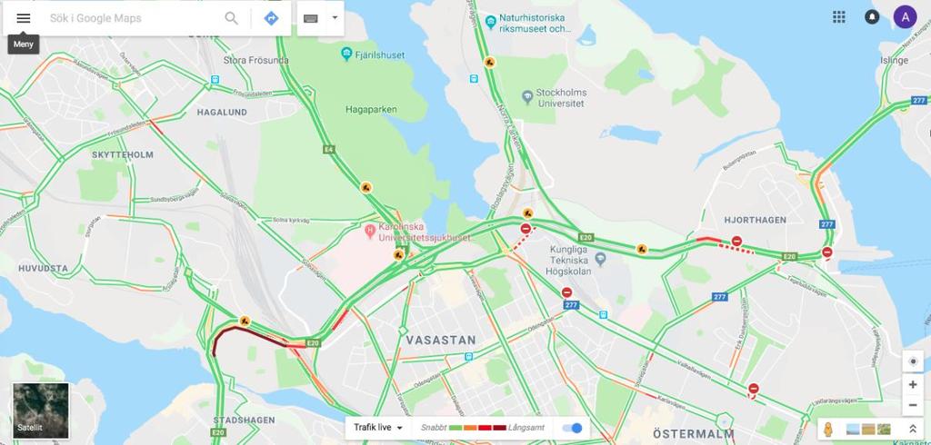 20(53) På Google Maps finns symboler på samma plats, samt några av de avstänga vägavsnitten uppmärkta (röd-vit markering).