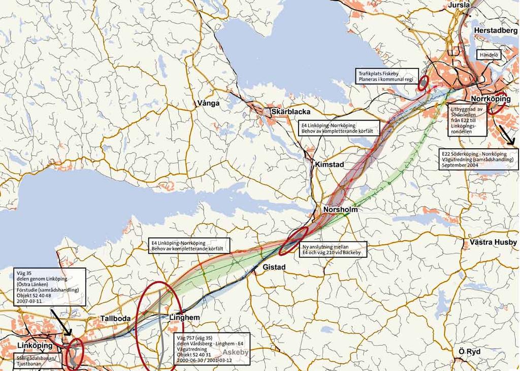 3 F Ö RU T S ÄT T N I N G A R Väg E22, Norrlede i Norrköpig Norrlede är e plaerad y trafikled frå E4 till Söderlede som skapar e omslutade rigled krig Norrköpig.