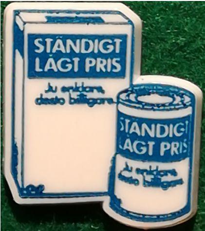 8.6 Ständigt Lågt pris, märket gavs ut 1979. (S.R.156) 1979 startades försäljning av varor till ständigt lågpris, så kallade blåvita varor.