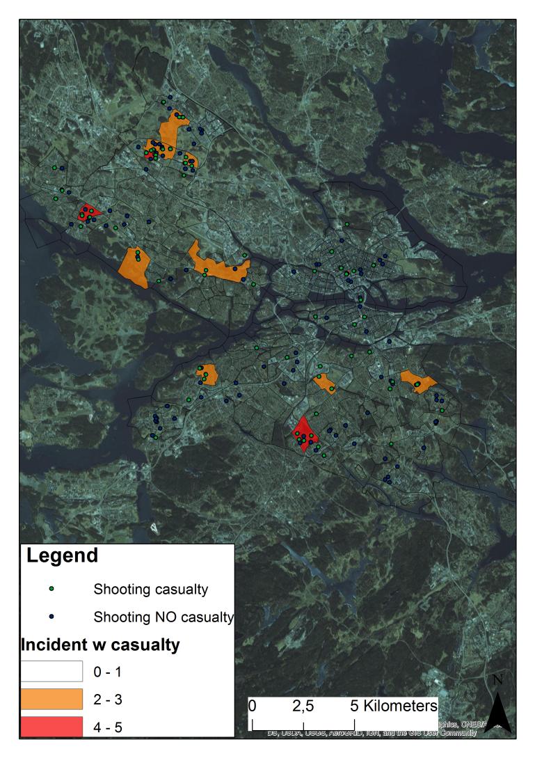 Skjutningar Orange- och rödmarkerade områden står för nästan hälften av skottskadade i Sthlm I Malmö står